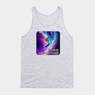 Beyond Gravity's Grip: The Astral Surfer's Dance Across Celestial Waves (purple border) Tank Top